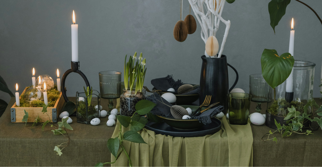 How to Style a Rustic Easter Tablescape with a Black and Green Palette
