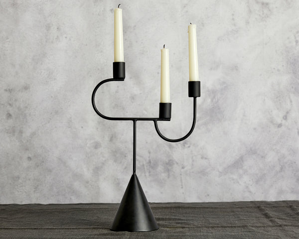 What a Host Home Black Minimal Candle Holder Candelabra for 3 dinner candles