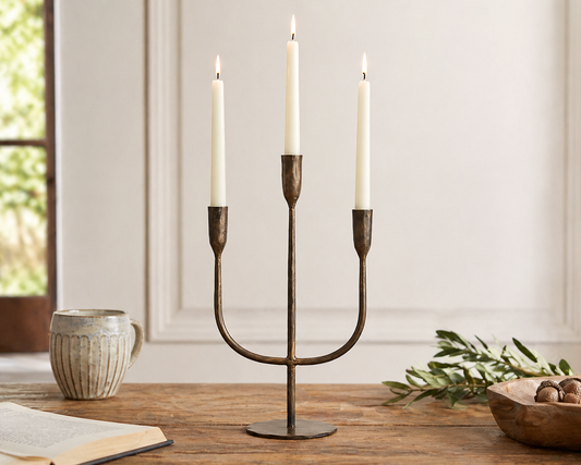 Rustic Antique Trident Brass Candelabra in gold from What a Host Home 3 Holes Taper Candle Holder