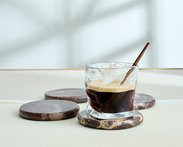 Modern Round Shape Rosso Levanto Polished Marble Coasters from What a Host Home