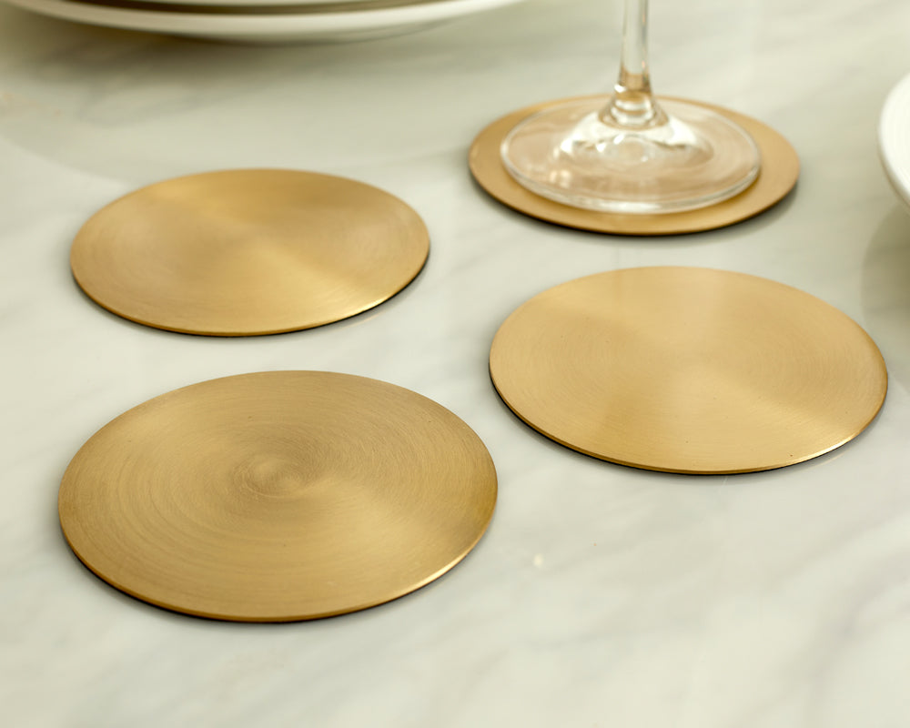 Gold Brass Glass Coasters Set What a Host Home