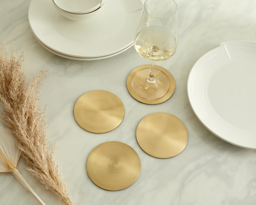 Gold Brass Glass Coasters Set What a Host Home