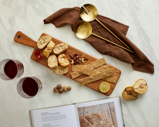 Modern Acacia Wood Cheese Board with Handles What a Host Home