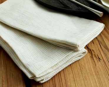 Washed Linen Table Napkin Set in White with Lines Pattern from What Host Home