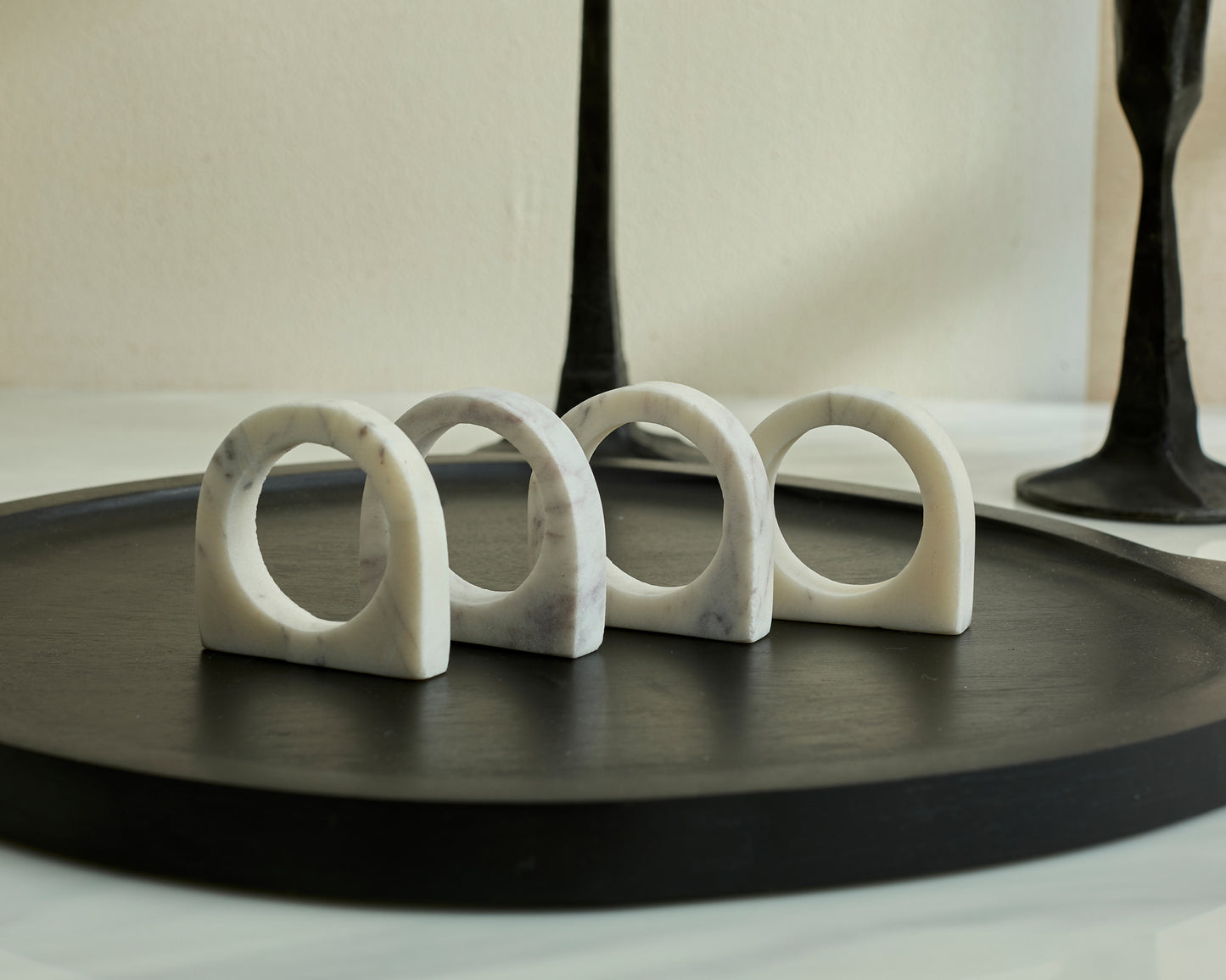 Polished Marble Napkin Rings in White Irregular Shape from What a Host Home