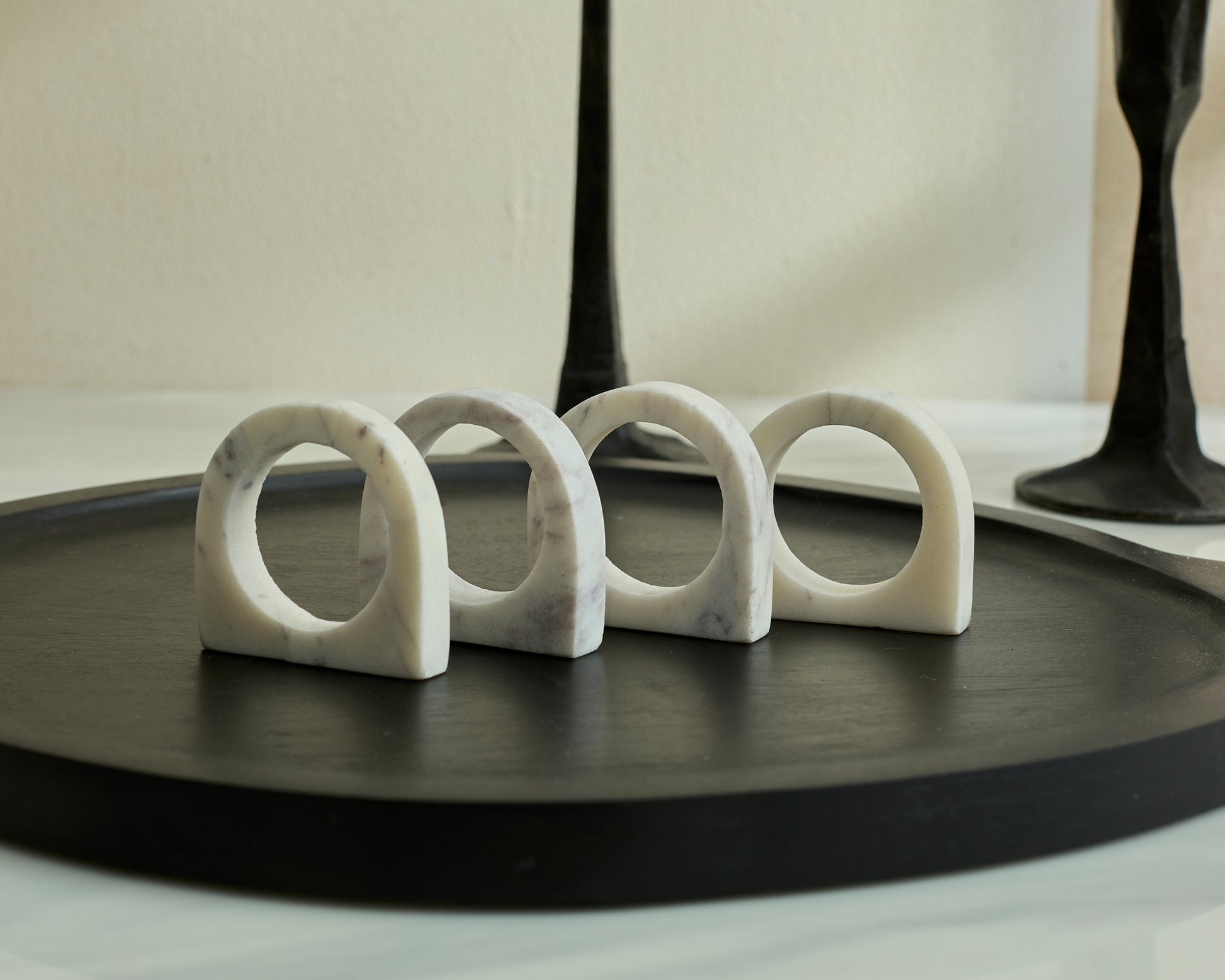 Polished Marble Napkin Rings in White Irregular Shape from What a Host Home