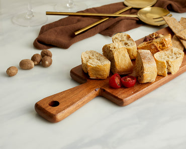 Modern Acacia Wood Cheese Board with Handles What a Host Home
