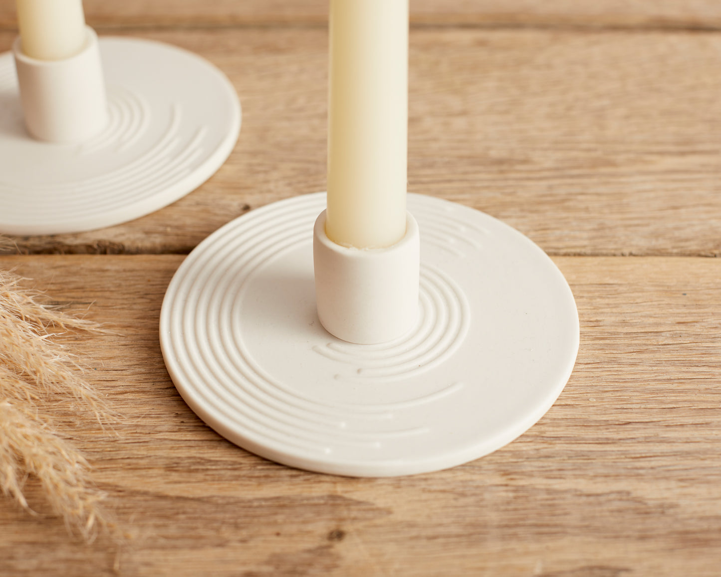 White Round Ceramic candle Holders from What a Host Home Decor