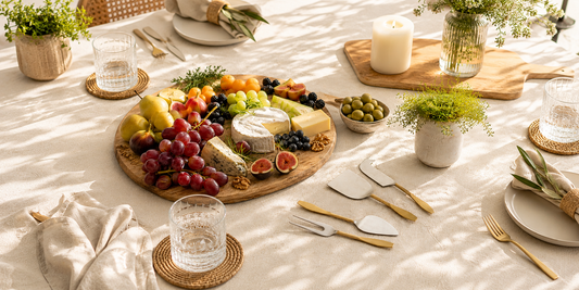 What a Host Home: Modern Rustic table set with cheese cutlery sets and table accessories