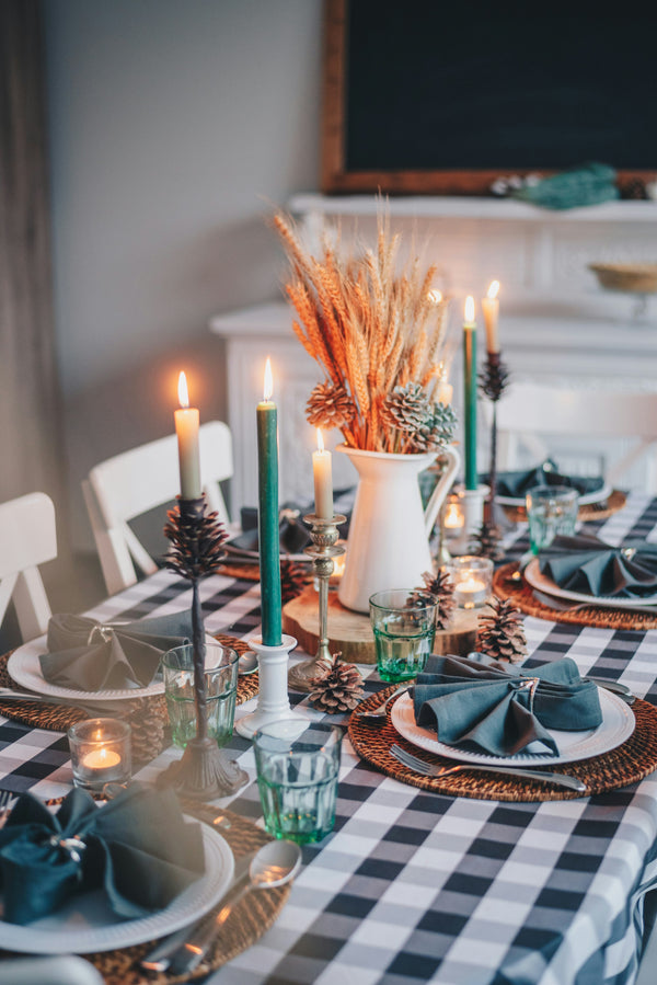 Winter to spring transitional tablescape with modern rustic accessories