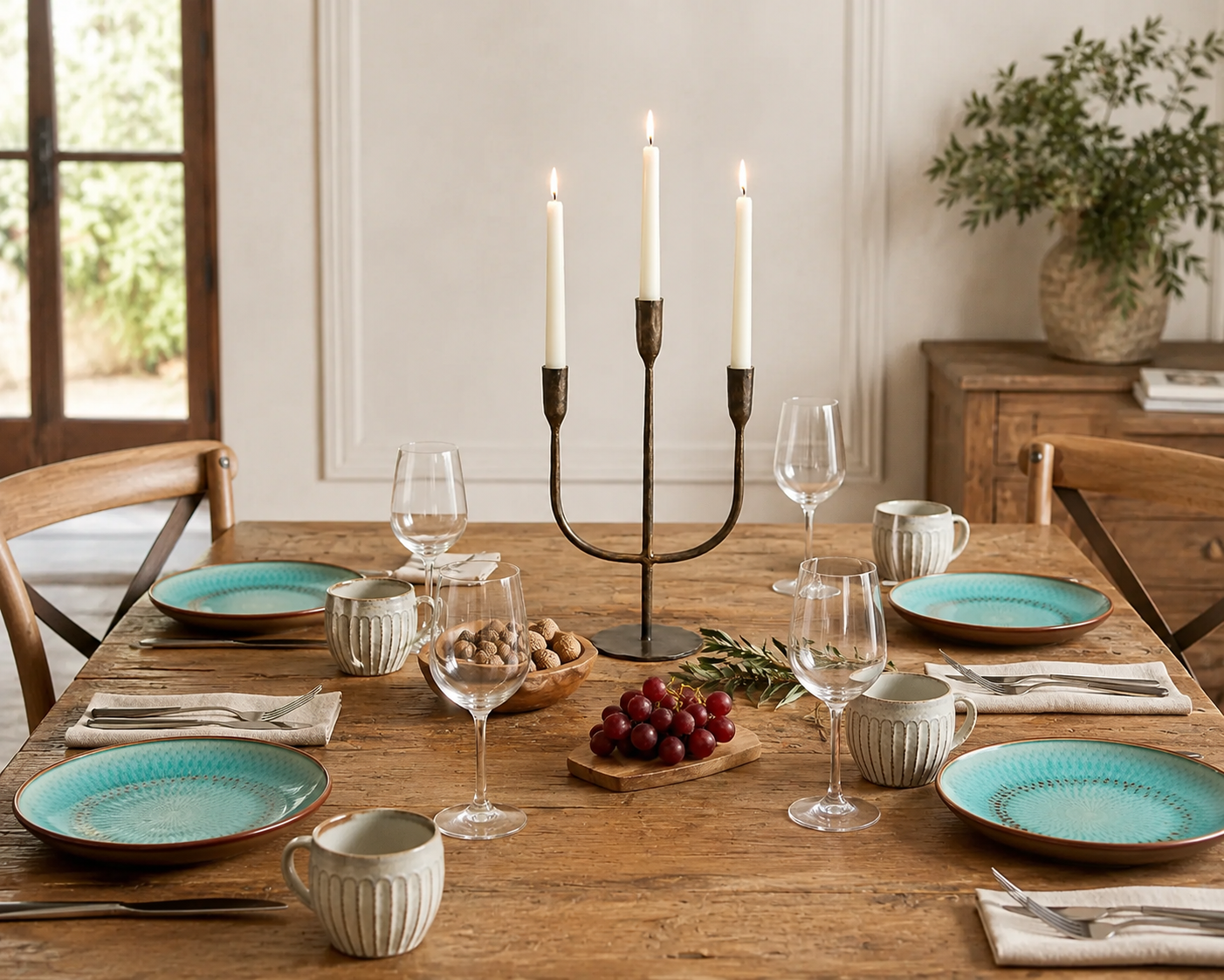 Iron Candelabra Rustic 3-Arm Black Trident Candlestick