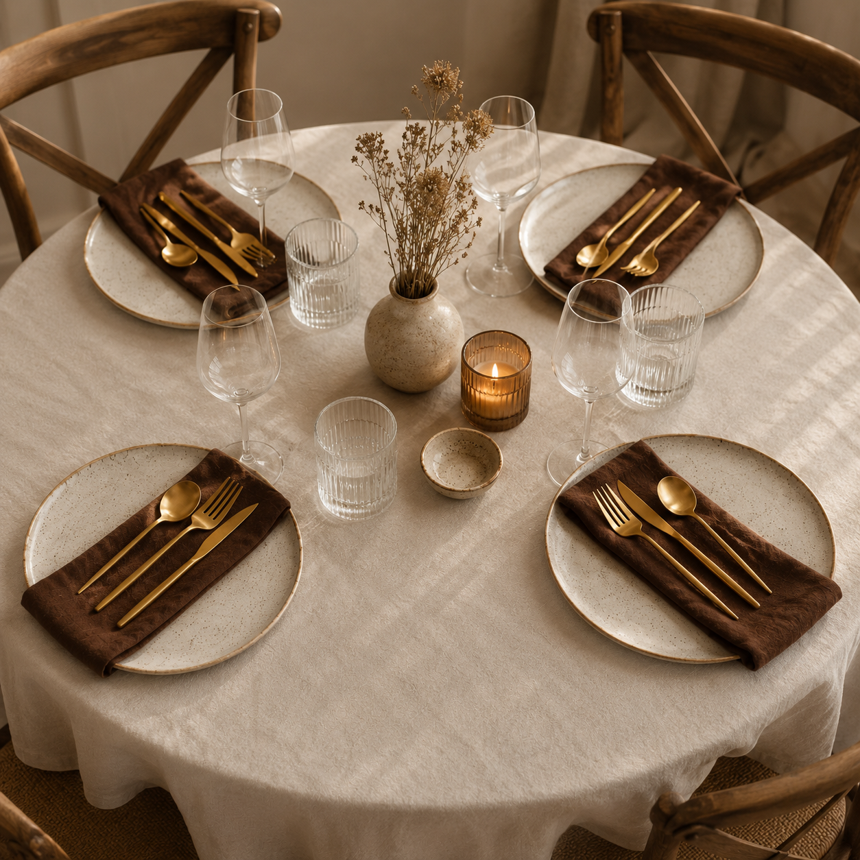 Brown Cotton Napkins – Set of 4 Muslin Table Napkins