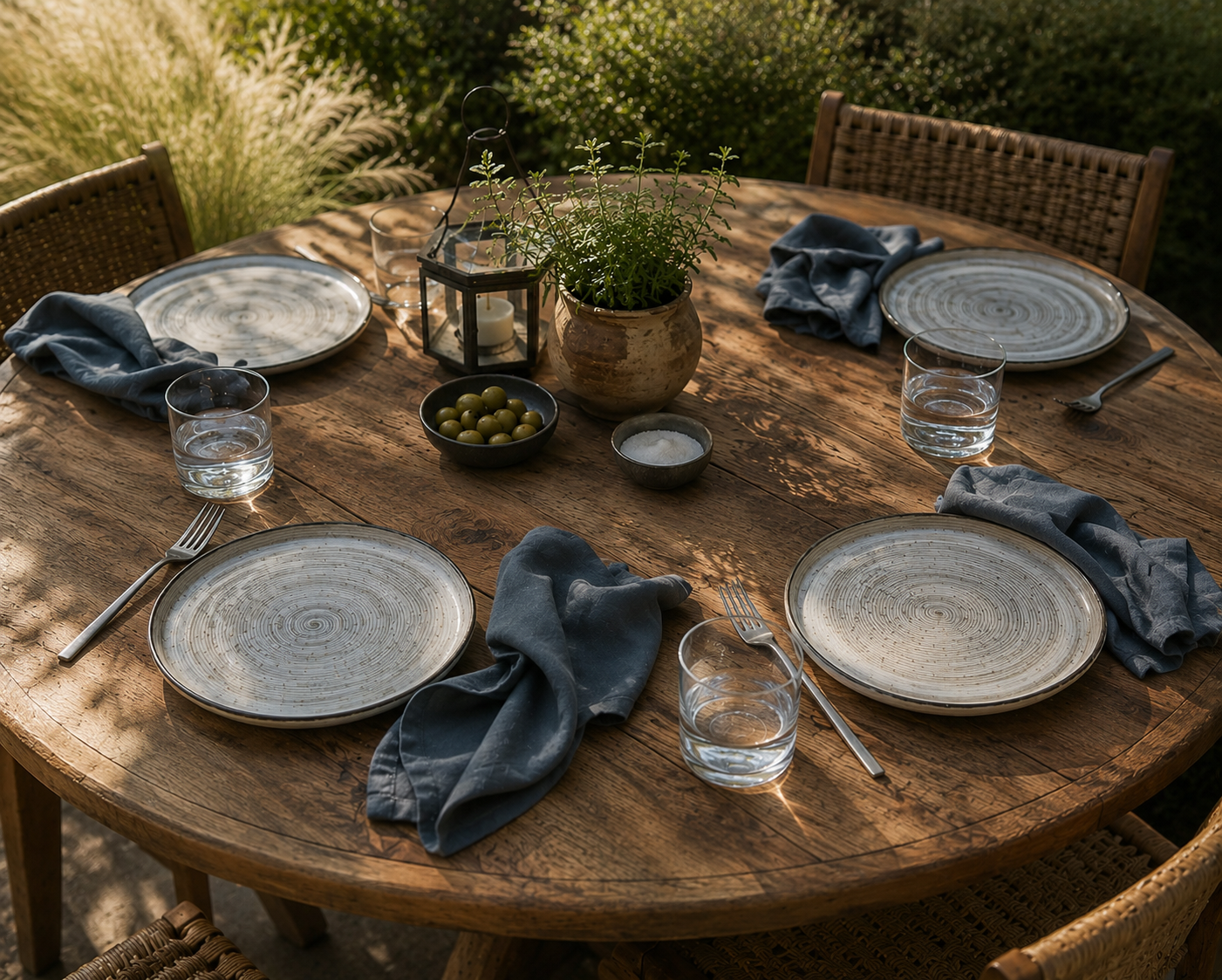 What a Host Home: Natural Cotton Muslin Blue Napkins Set of 4 Pieces