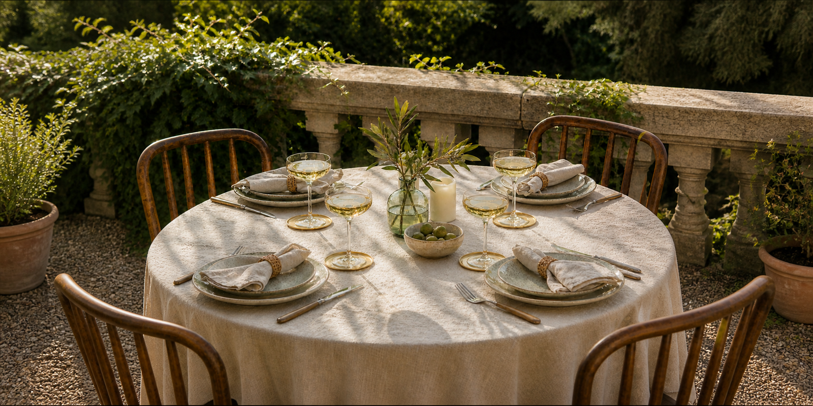 A beautifully styled dining table with elegant cutlery and glassware.