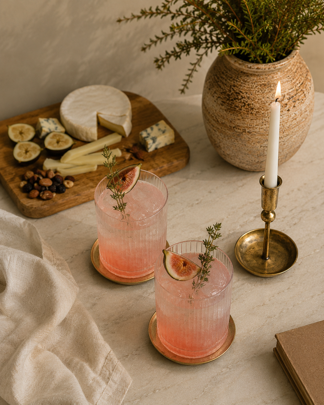 Brass Coasters Set of 4 Luxury Gold Round Drink Coasters and handcrafted gold candle holder with taper candle