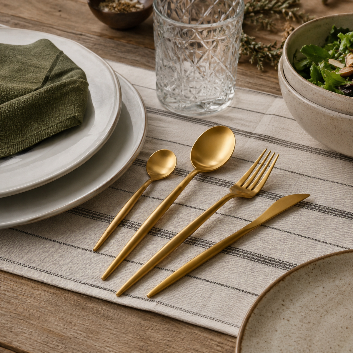 Gold Cutlery Set – 16 or 24 Piece Stainless Steel Flatware Modern from What a Host Home