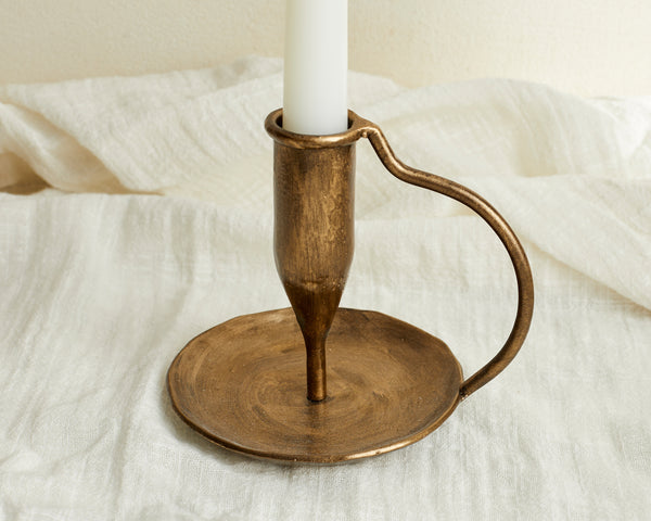 Rustic Iron Candle Holder with Handle in Gold from What a Host Home
