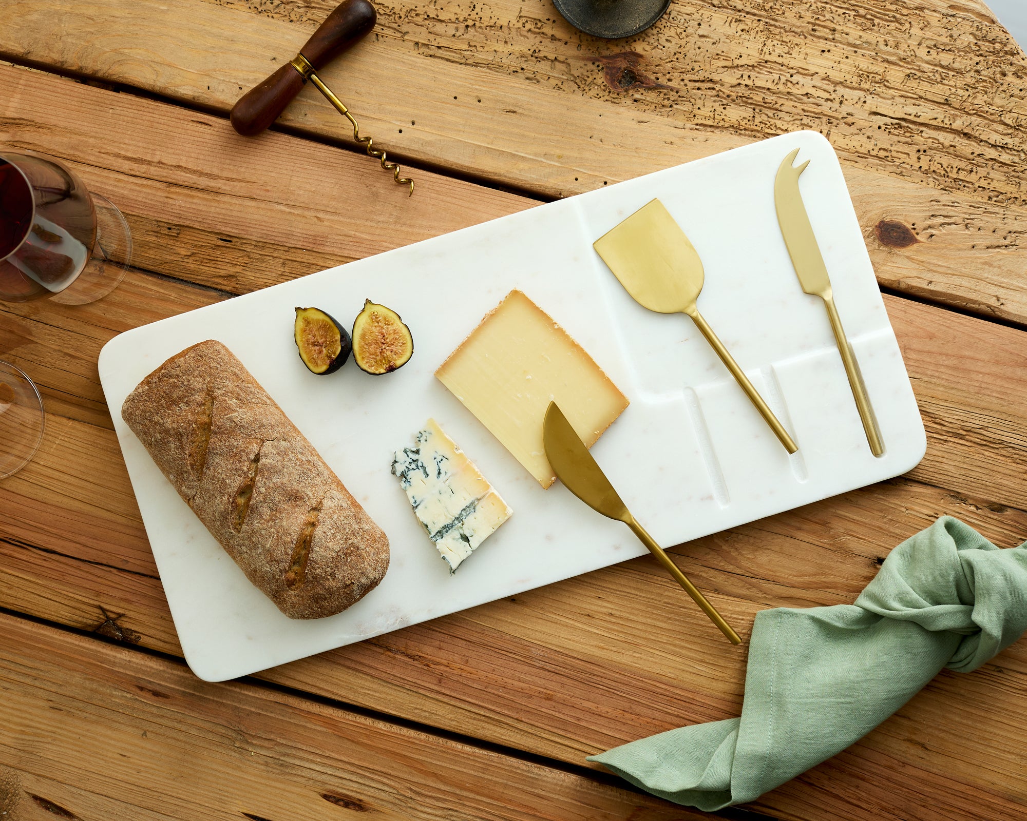 Polished White Marble Cheese and Charcuterie Board with Cheese Cutlery Set in Stainless Steel from What a Host Home