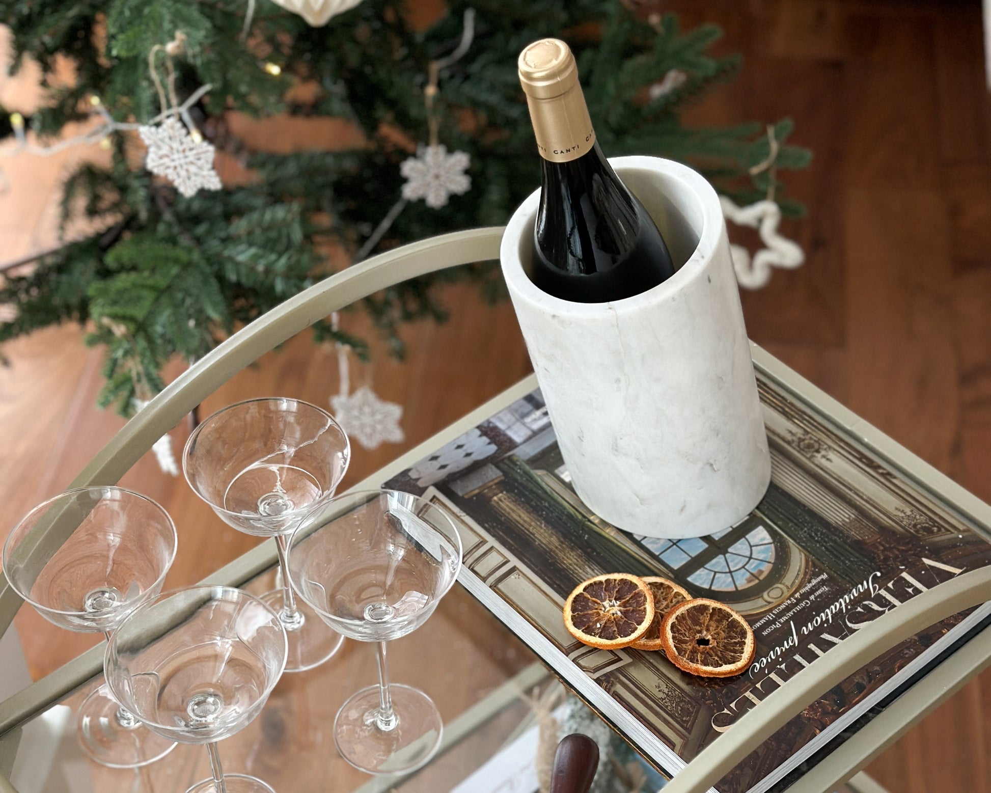 Handcrafted Natural White Marble Wine Bottle Holder from What a Host Home