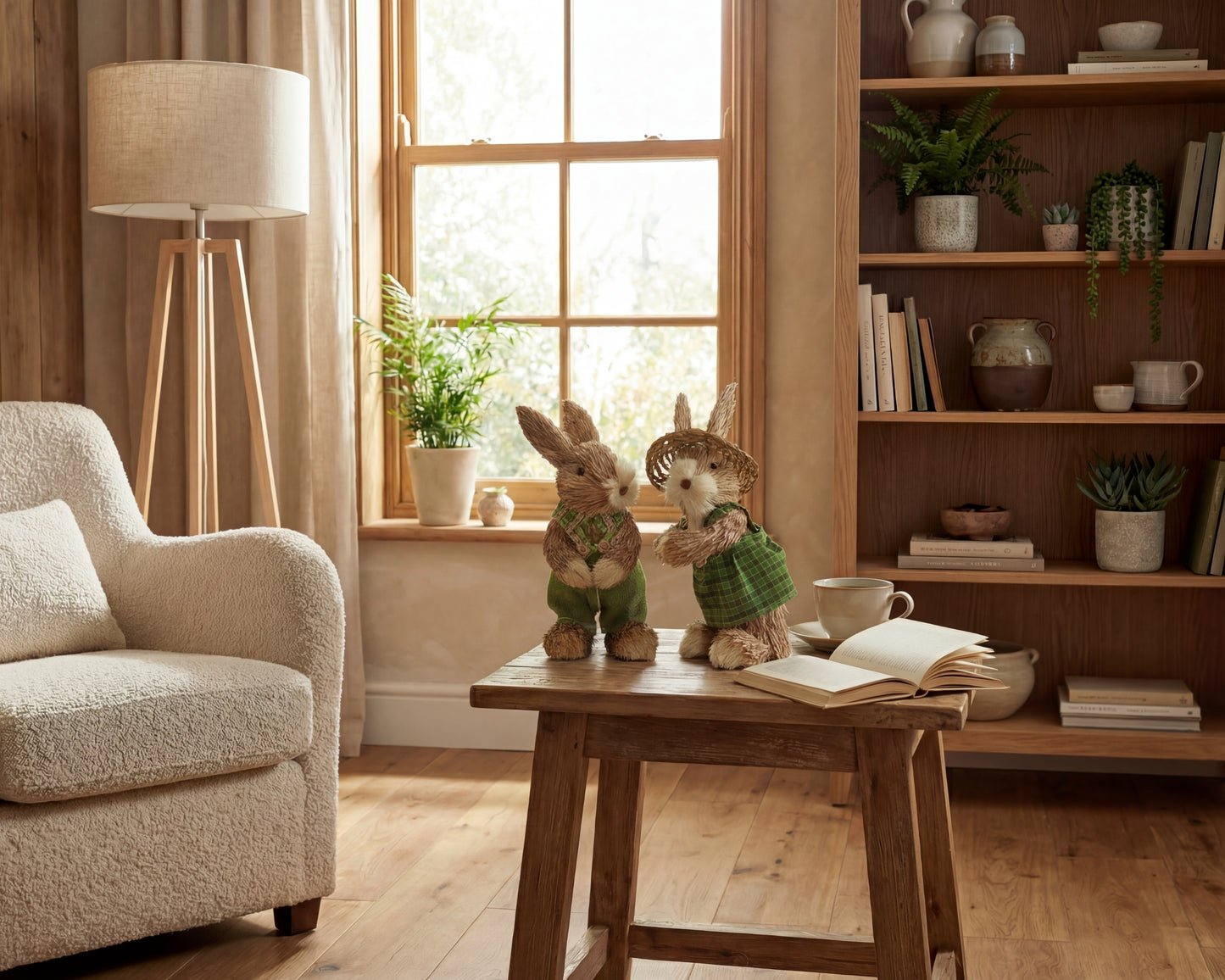 Decorative straw rabbit figurines from What a Host Home