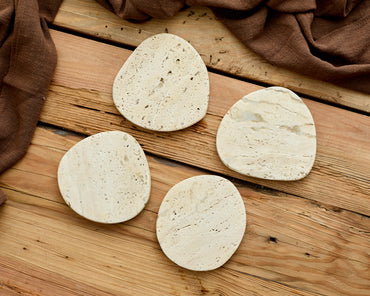 Handcrafted Modern Rustic Travertine Coasters Irregular Shape from What a Host Home