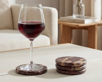 Marble Round Shape Rosso Levanto Polished Marble Coasters from What a Host Home