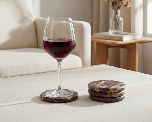 Marble Round Shape Rosso Levanto Polished Marble Coasters from What a Host Home