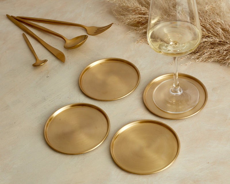 Brass Coasters Antique Gold Set of 4 - What a Host Home