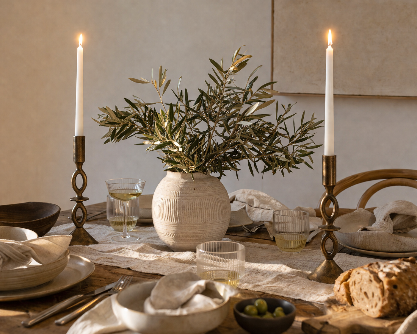 What a Host Home: Table setting with 2 Handcrafted irregular shape candle holders in gold colour