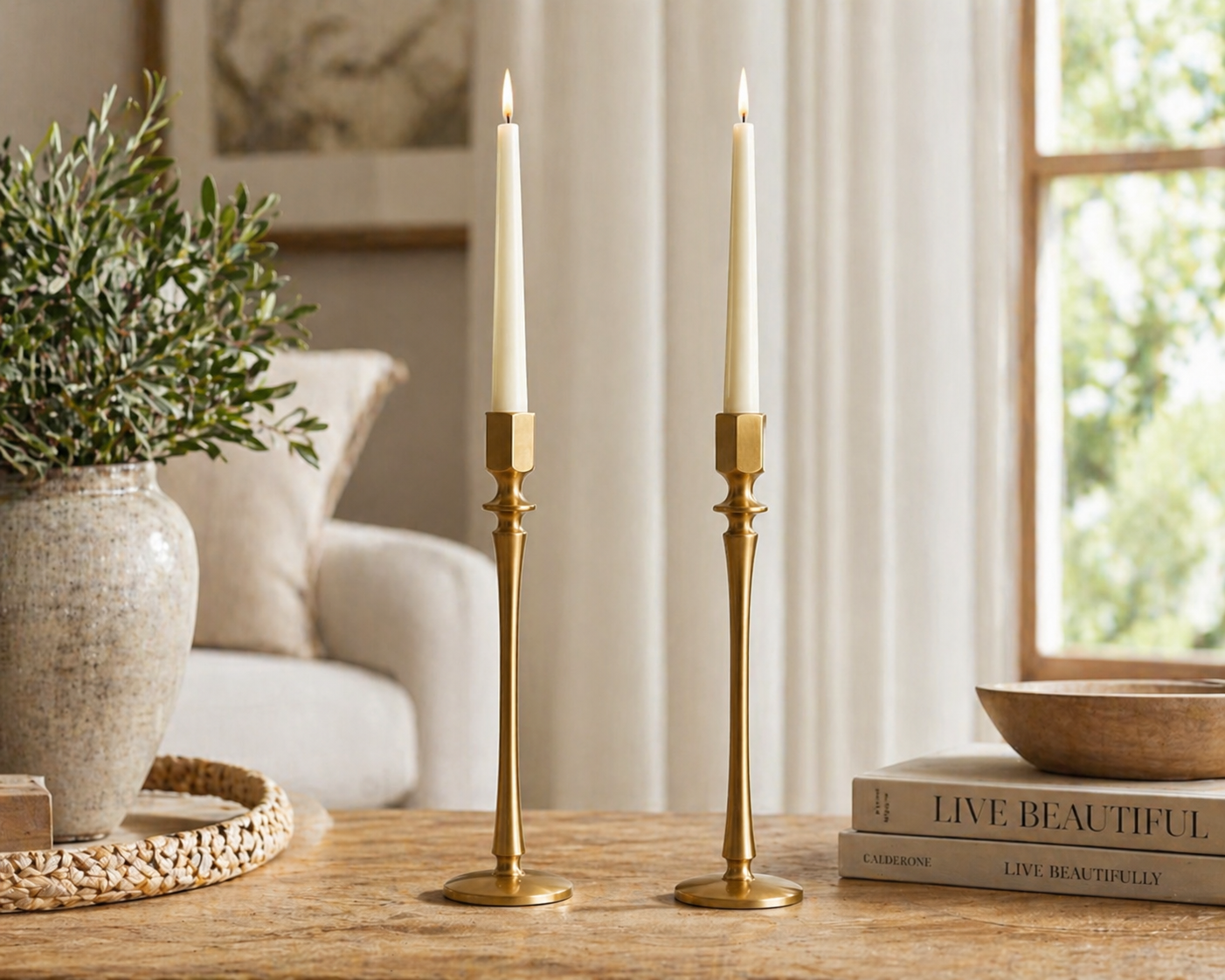 Modern Handcrafted Gold Candle Holders for taper candles set of 2