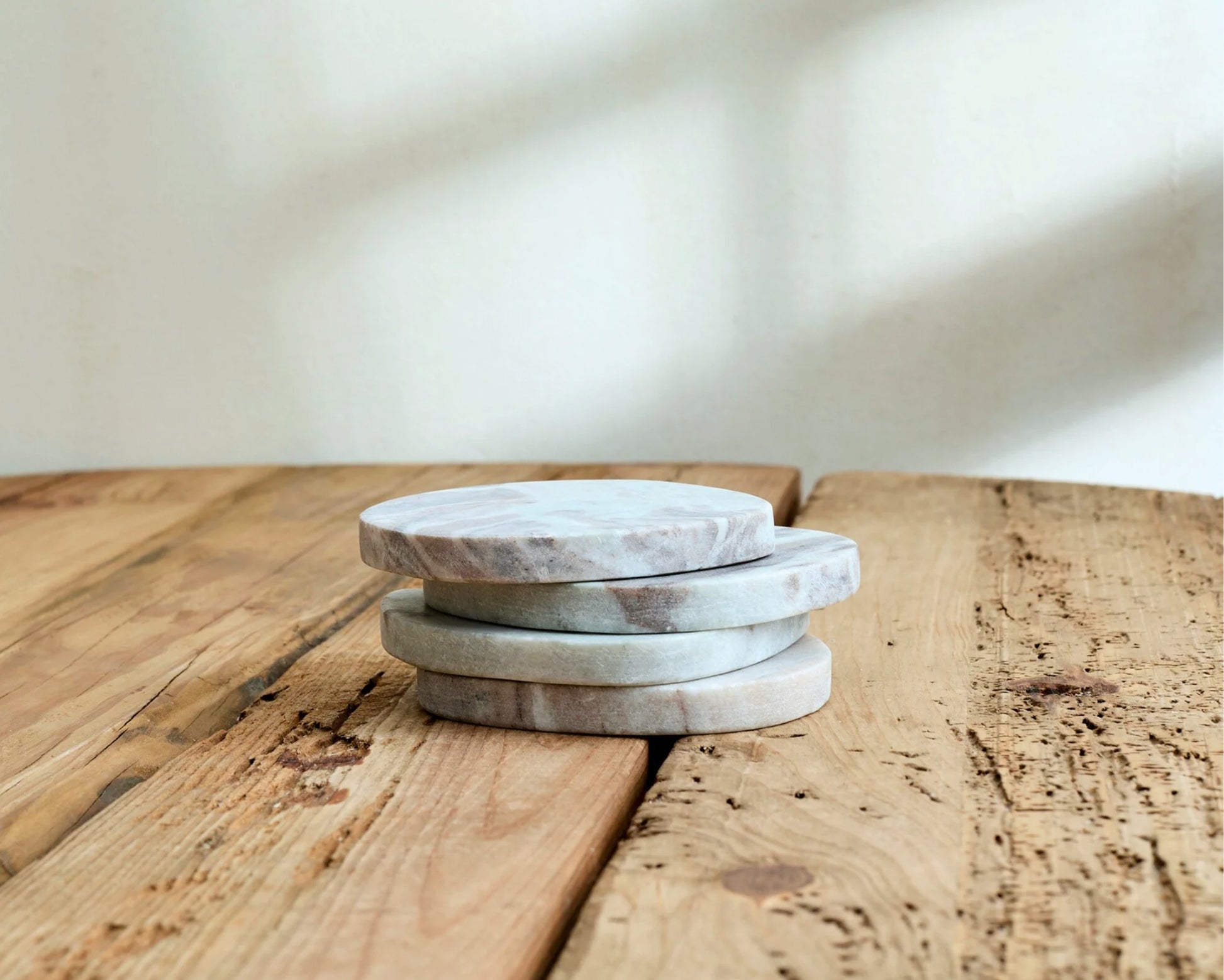 Set of 4 Modern Rustic Handcrafted Natural Polished Marble Coasters Irregular Shape from What a Host Home