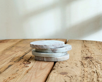 Set of 4 Modern Rustic Handcrafted Natural Polished Marble Coasters Irregular Shape from What a Host Home