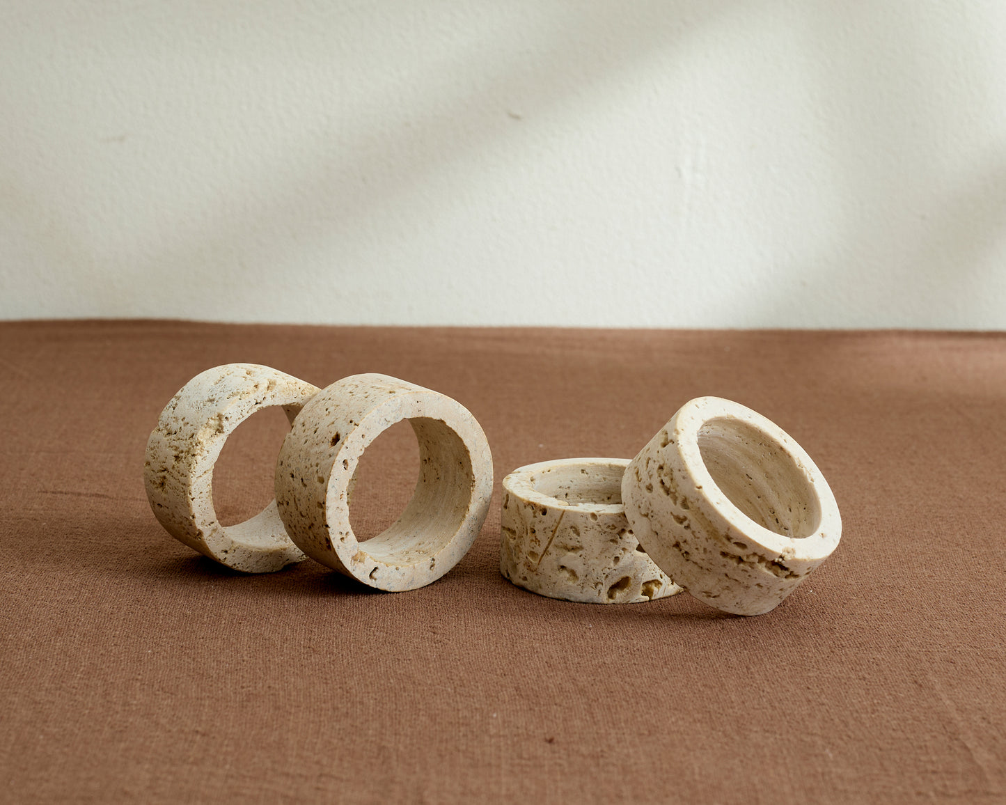 Handcrafted Modern Rustic Travertine Napkins Rings Set of 4 from What a Host Home