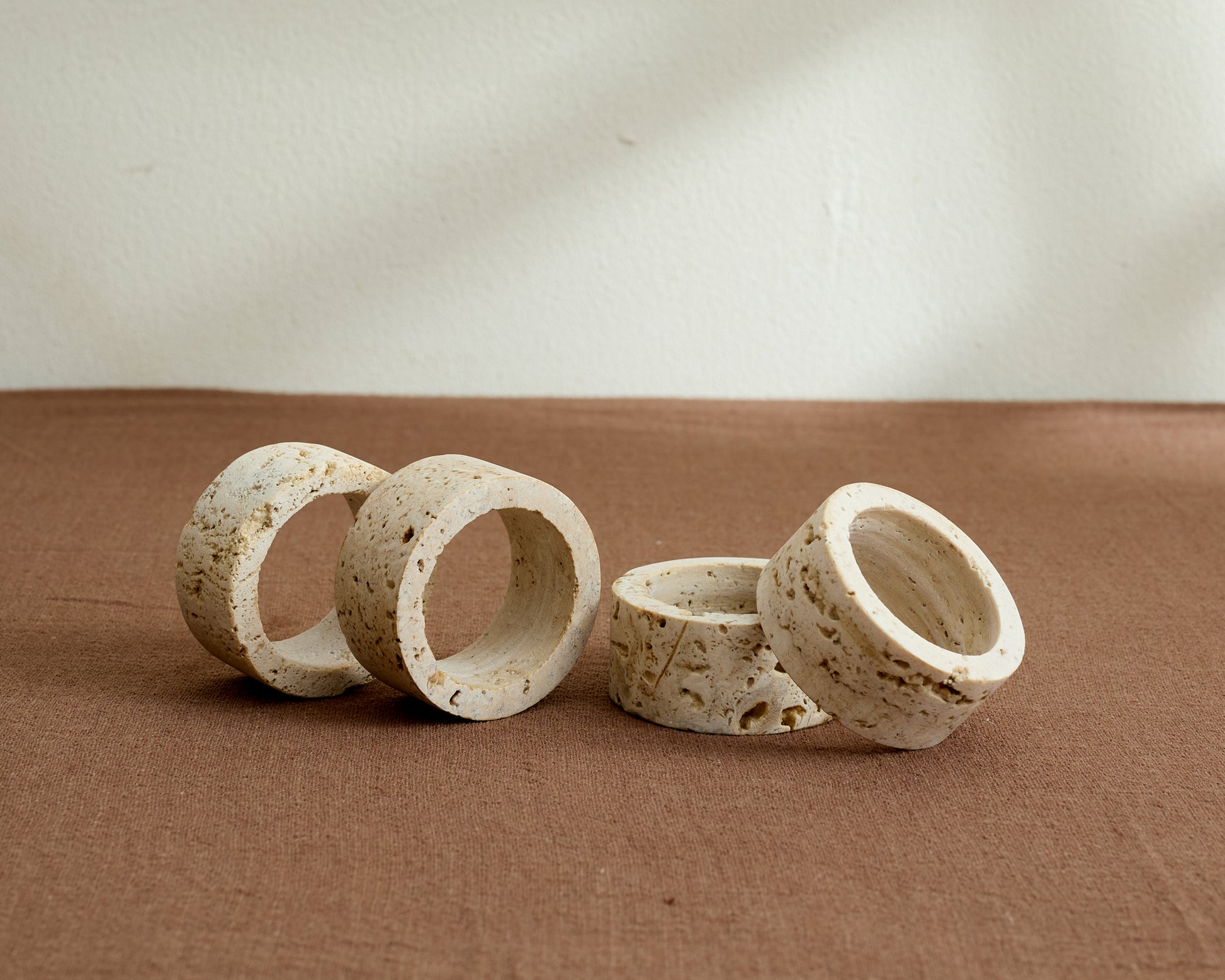 Handcrafted Modern Rustic Travertine Napkins Rings Set of 4 from What a Host Home