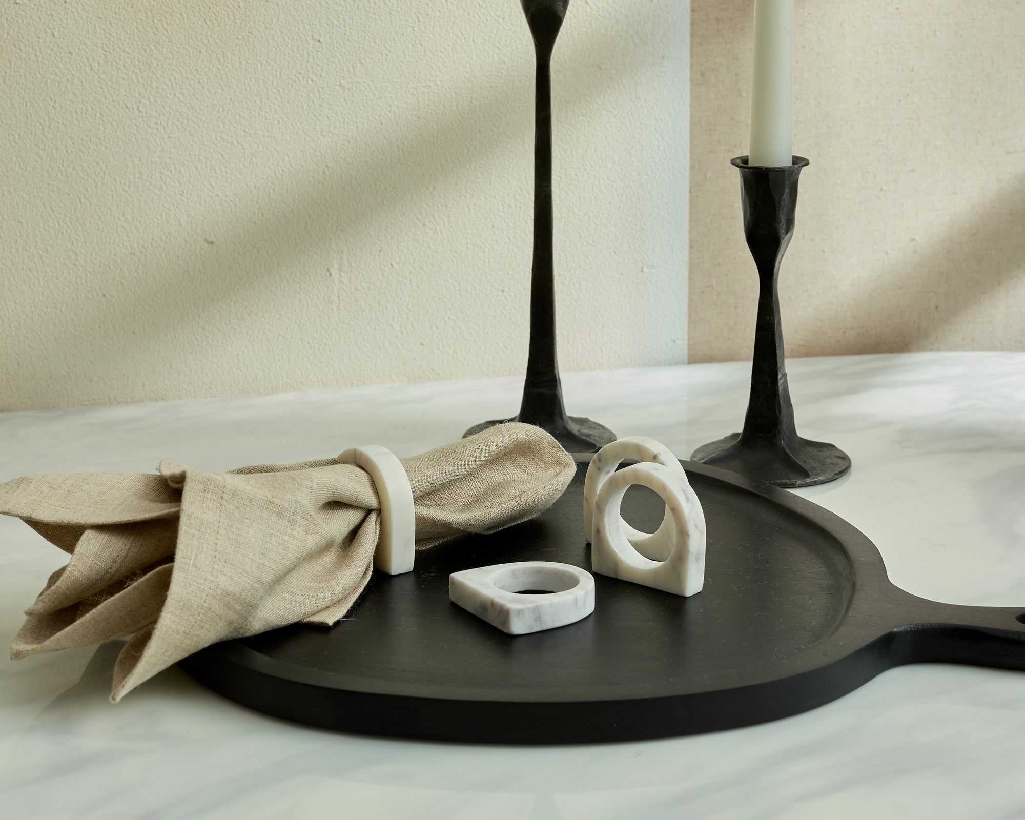 Polished Marble Napkin Rings in White Irregular Shape from What a Host Home