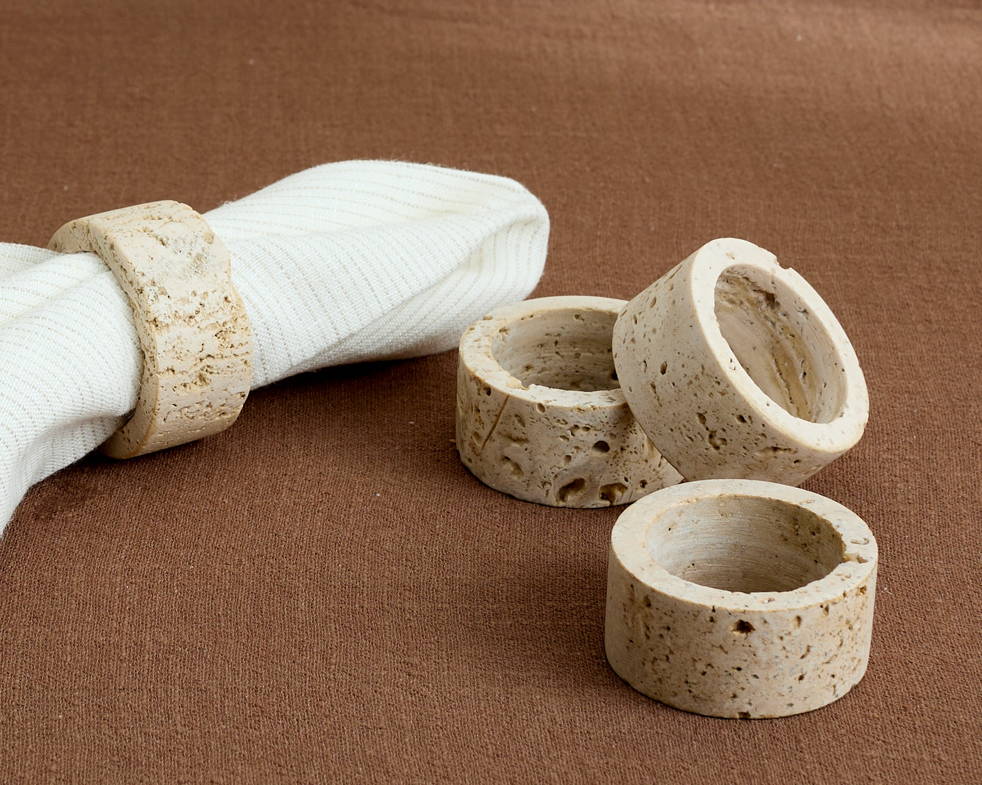 Handcrafted Modern Rustic Travertine Napkins Rings Set of 4 from What a Host Home