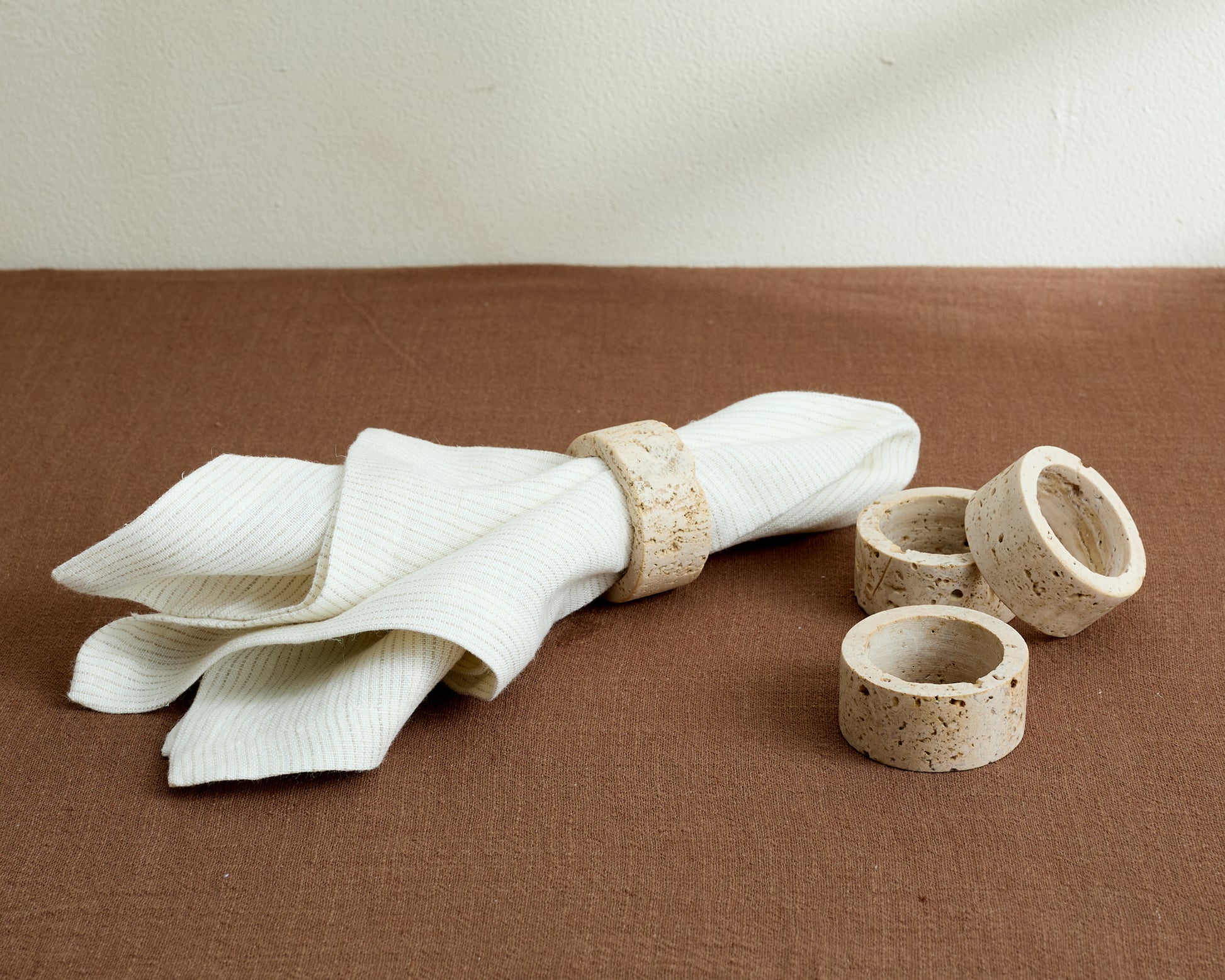 Handcrafted Modern Rustic Travertine Napkins Rings Set of 4 from What a Host Home
