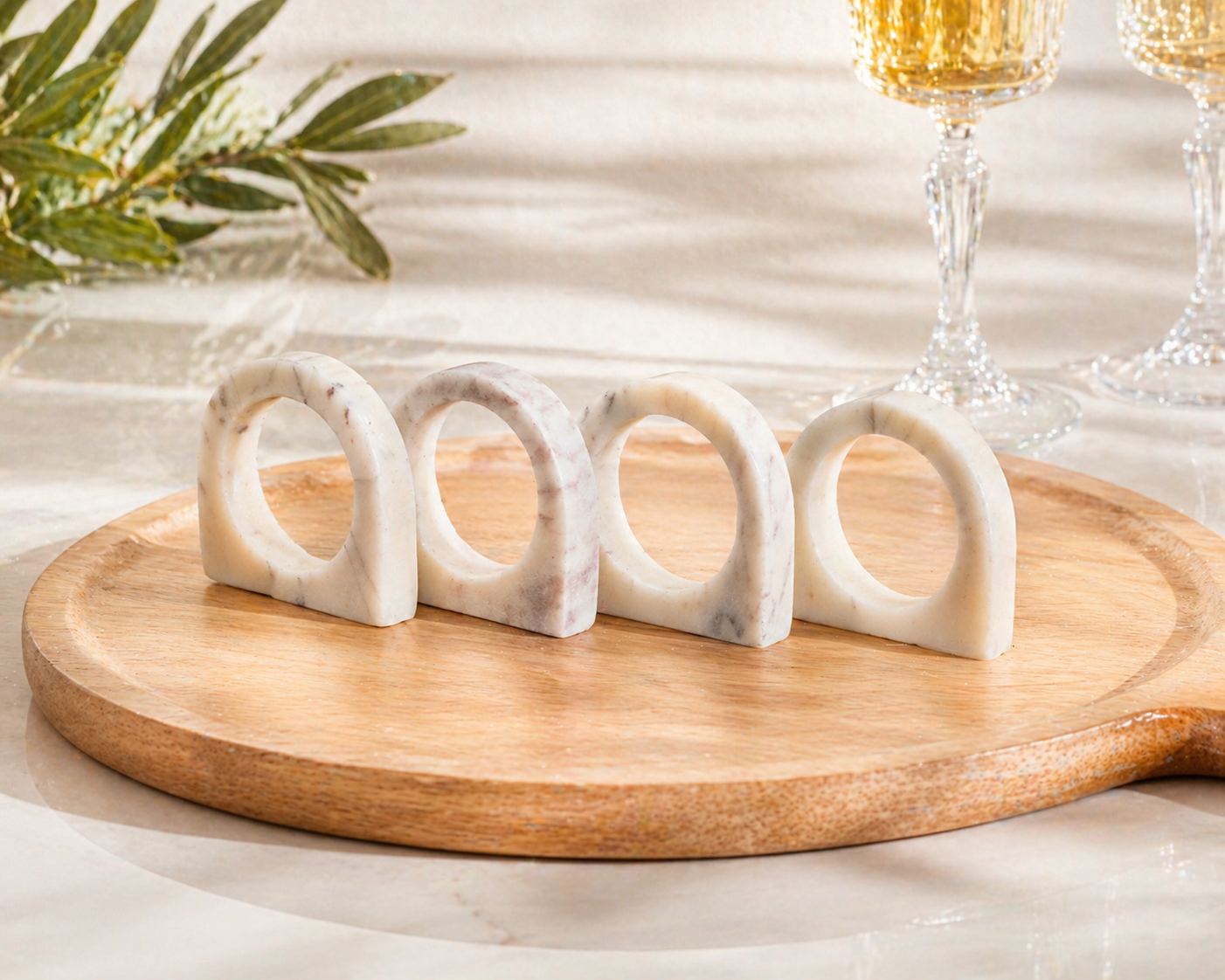 Polished White Marble Napkin Rings in White Irregular Shape from What a Host Home
