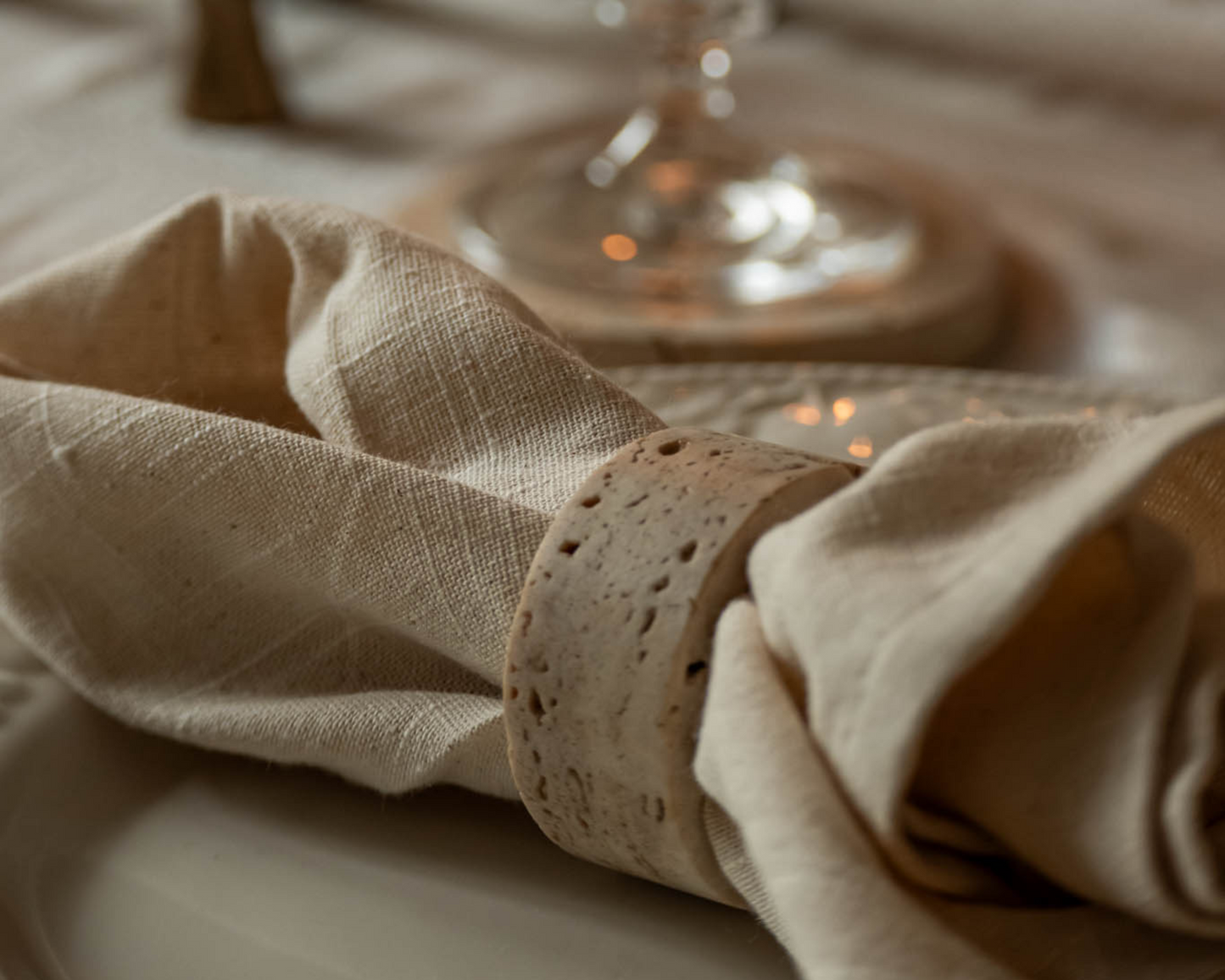 Handcrafted Modern Rustic Travertine Napkins Rings Set of 4 from What a Host Home