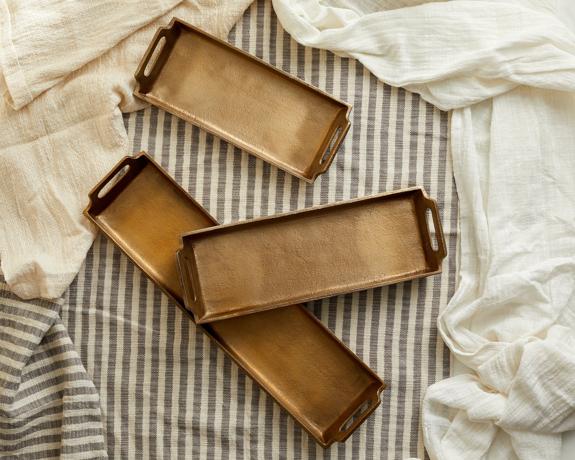 May Gold Serving Tray Set – Rectangular Trays with Handles – What a Host