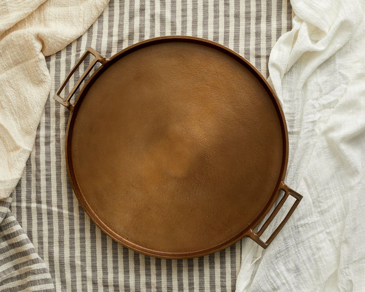 Lousine Round Serving Tray – Antique Finish Metal Platter