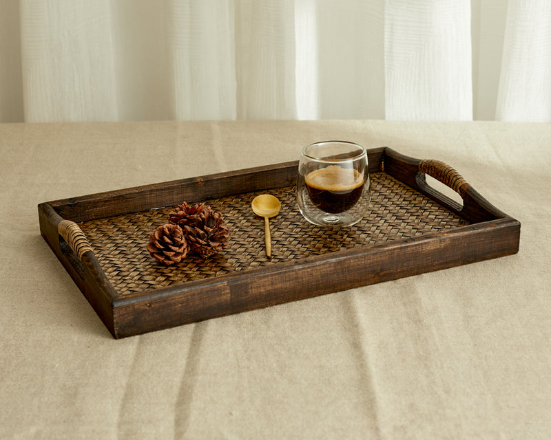 Rectangle Serving Tray made of rattan and wood from What a Host Home