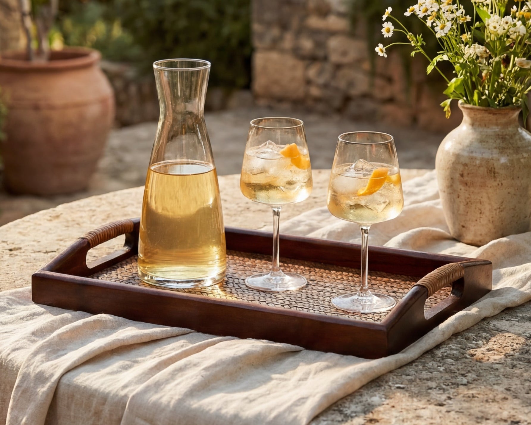 Rectangular Rattan and Wood Tray Rustic Style with Handles From What a Host Home