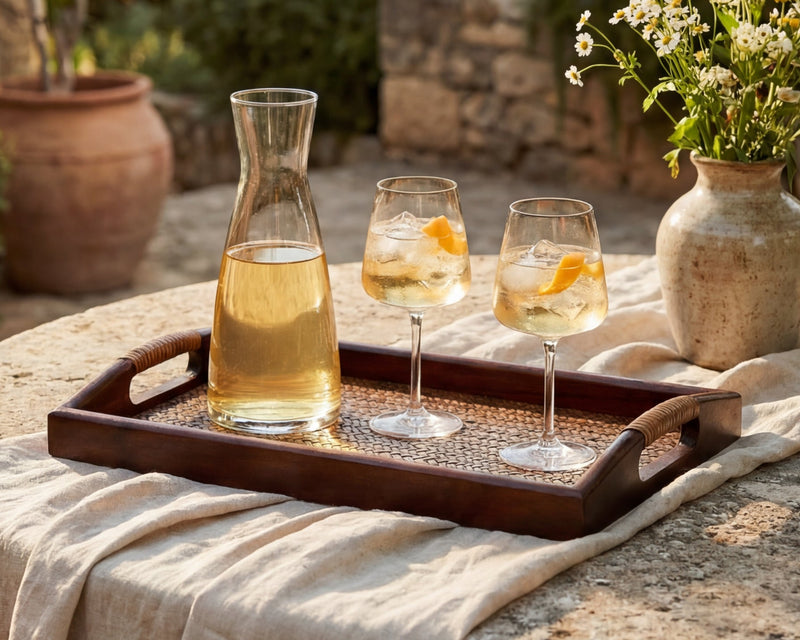 Rectangular Rattan and Wood Tray Rustic Style with Handles From What a Host Home