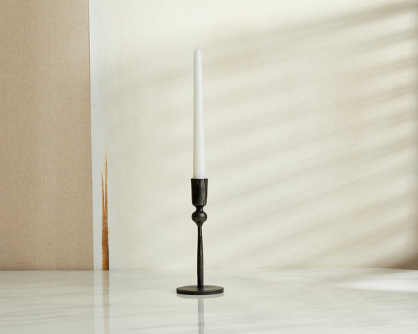 Rustic Modern Black Candle Holder with Dinner Candle from What a Host Home