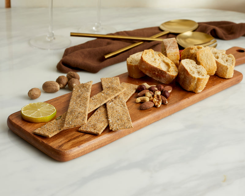 Modern Acacia Wood Cheese Board with Handles What a Host Home