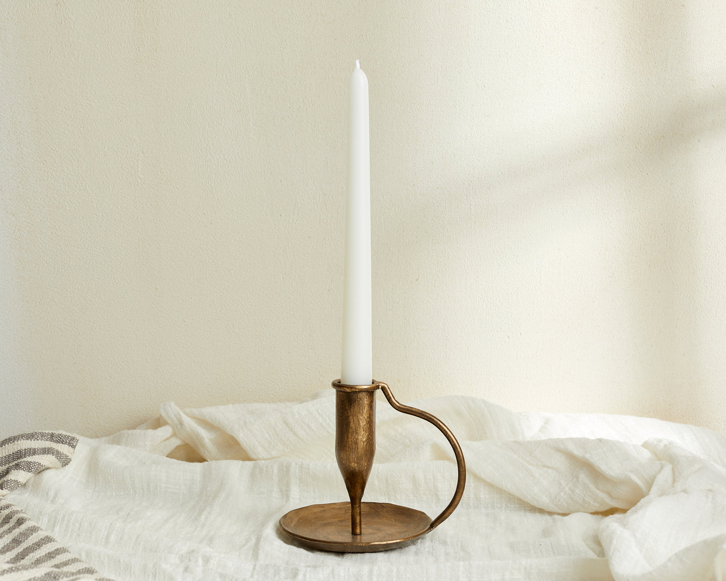 Rustic Iron Candle Holder with Handle in Gold from What a Host Home
