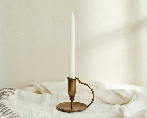 Rustic Iron Candle Holder with Handle in Gold from What a Host Home