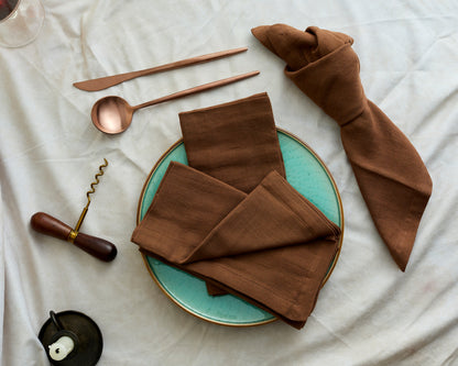 Natural Textiles Cotton Muslin Brown Napkins Set of 4 from What a Host Home