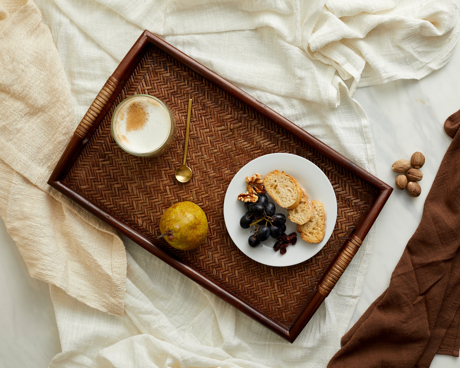 Rustic Modern Rectangle Serving and Decorative Tray With Handles made of Rattan and Acacia Wood from What a Host Home